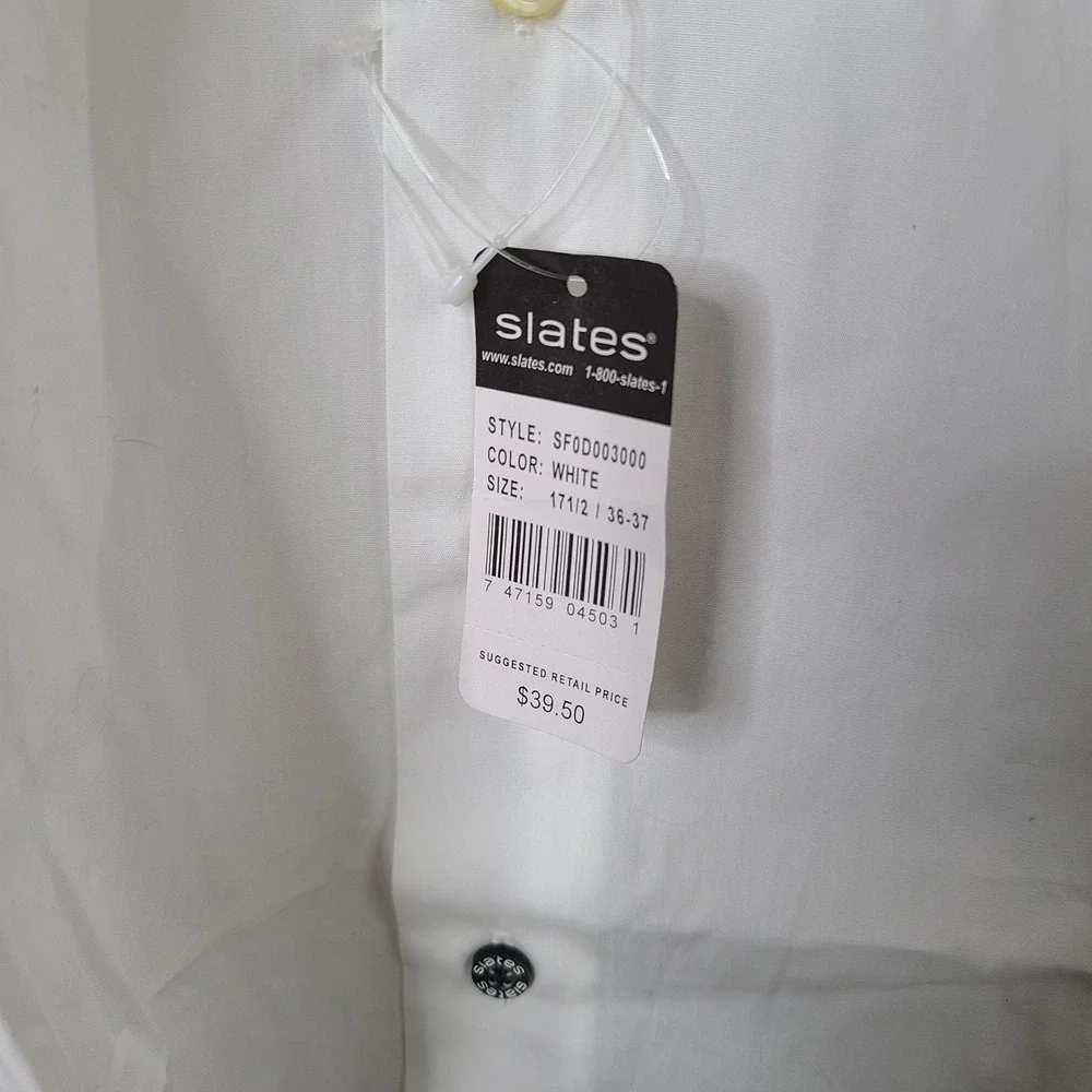 Slates Shirt Mens 17.5 36-37 White Long Sleeve Dress Button Down Cotton NEW